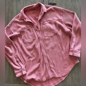 aerie Pink Button-Down Waffle Knit Shirt